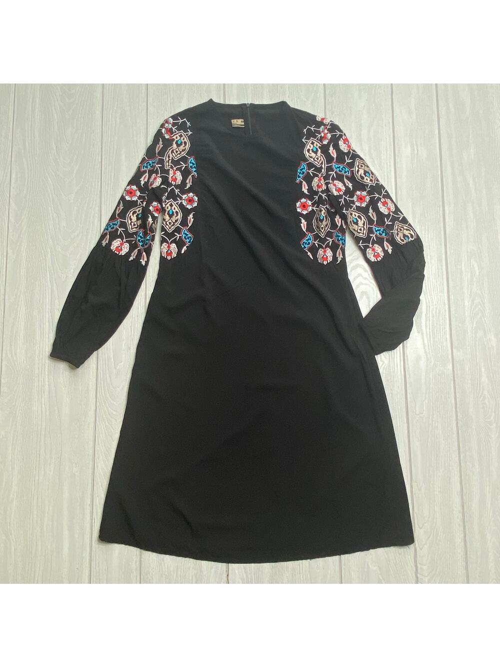 Shukr Women's Black Floral Embroidered Long Sleeve Dress Size Small